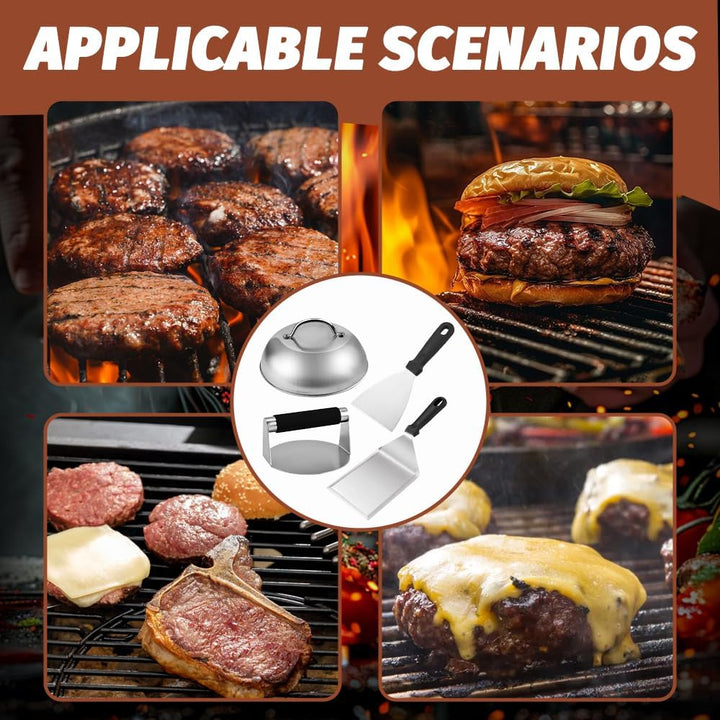 Burger Smasher Set, Edelstahl Burger Smasher Set, Professionelles Burger Smasher Set, 4-TLG mit 1x B