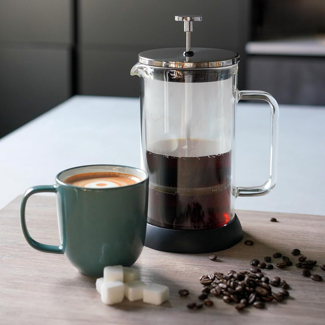 Café Olé Doppio Kaffeebereiter aus doppelwandigem Glas, französische Presse, rutschfester Silikonbod