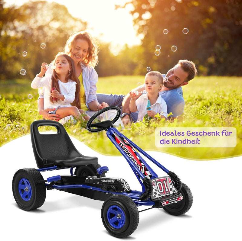 GOPLUS Gokart ab 3-8 Jahre, Kinderfahrzeug mit Verstellbarem Sitz, Tretauto aus Gummireifen, Flexibl