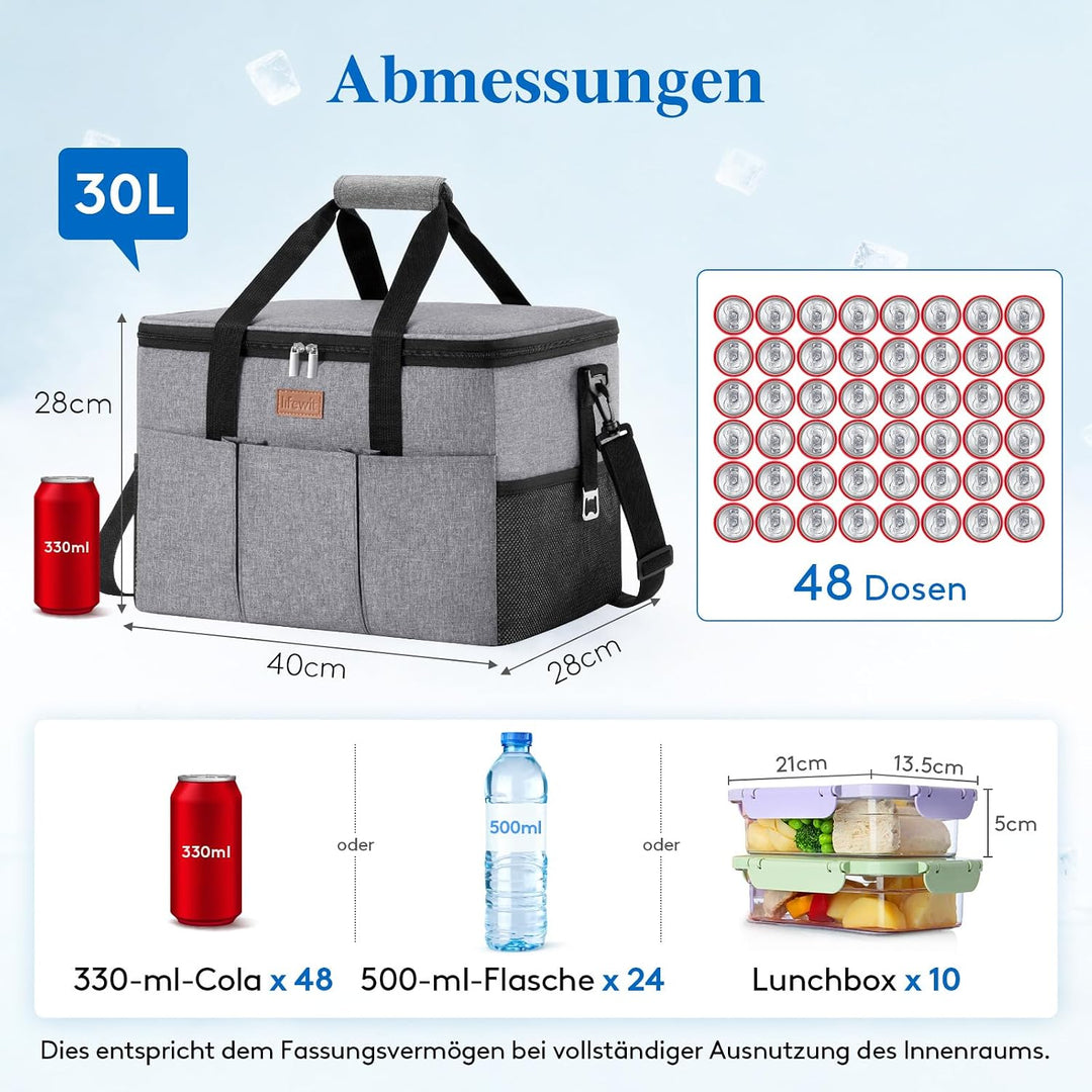 Lifewit Kühltasche 30L, Kühlung Thermoisoliert Tragbar Faltbar Wasserdicht, Gross Picknicktasche für