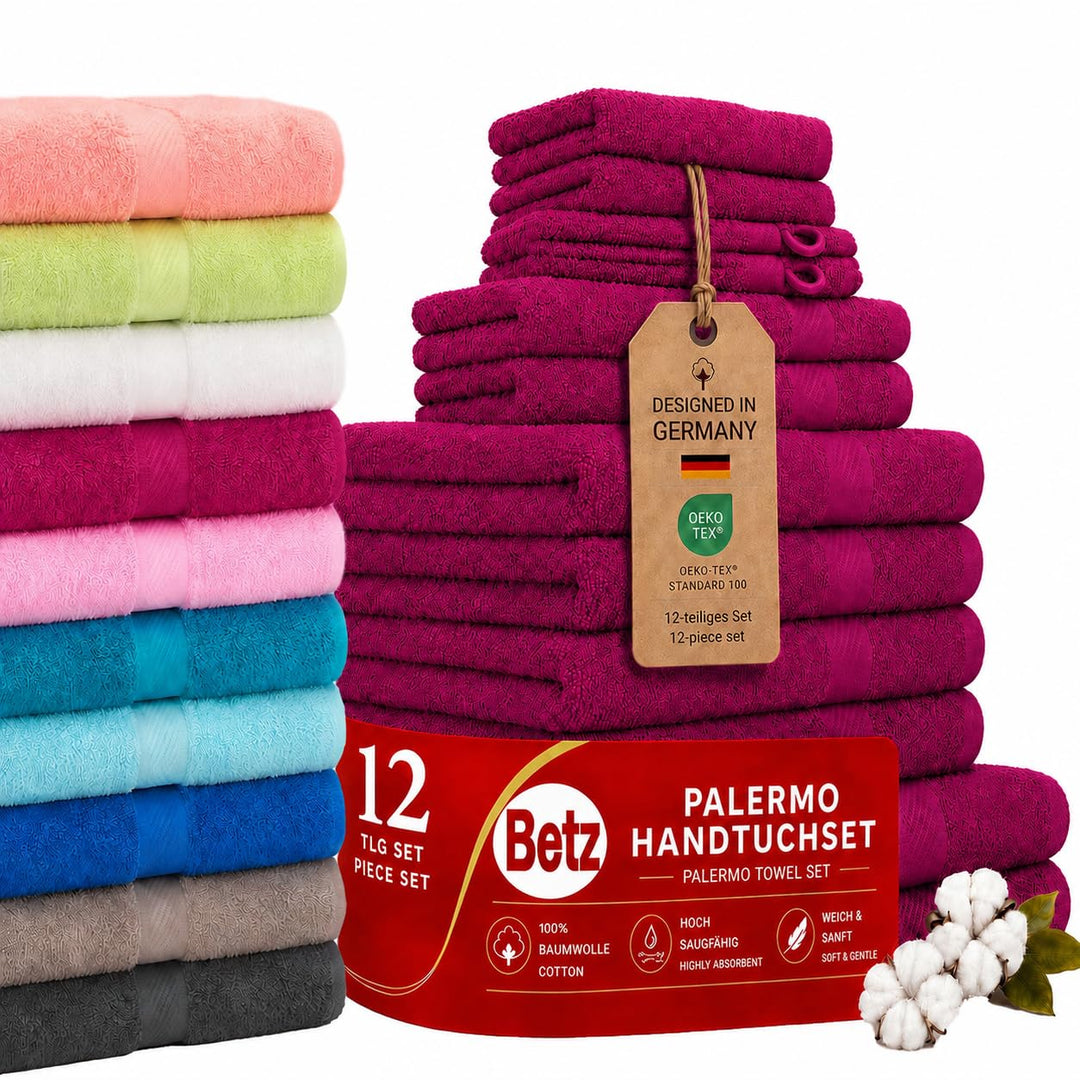 Betz 12-TLG. Handtuch-Set Palermo 100% Baumwolle 2 Liegetücher 4 Handtücher 2 Gästetücher 2 Seiftüch