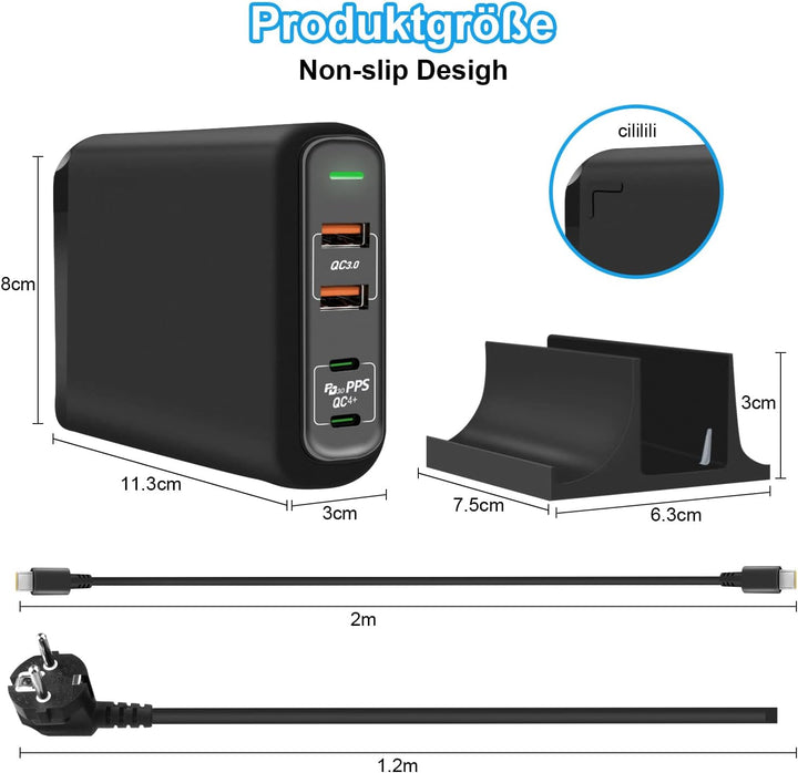 USB C Ladegerät,Cshare 150W 4-Port USB C Netzteil 100W PD 3.0 PPS QC 3.0 Schnellladegerät Kompatibel