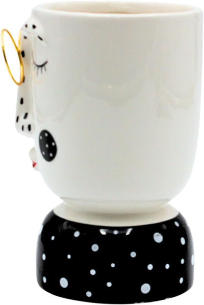 Keramik Vase mit Gesicht und Goldener Brille, Blumenvase, schwarz-weiss, Grösse: H/Ø ca. 14,5 x 8 cm