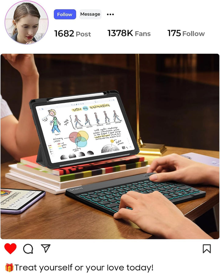 FINTIE Bluetooth Tastatur mit Hintergrundbeleuchtung in 7 Farben, Tablet Tastatur mit deutschem Layo