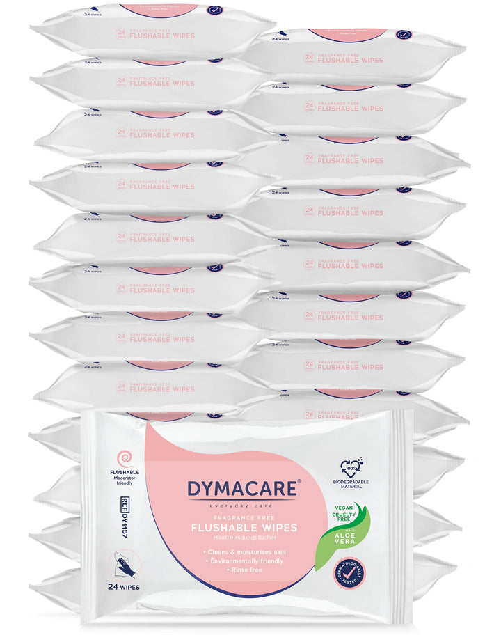 DYMACARE® Spülbare Toilettentücher, Dermatologisch getestet, Biologisch abbaubar, 24 Tücher je Packu