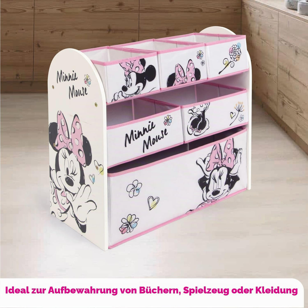 ARDITEX – Organizer aus Holz mit 6 Textilboxen mit Minnie-Mouse-Motiv von Disney – 62x30x60cm – Farb