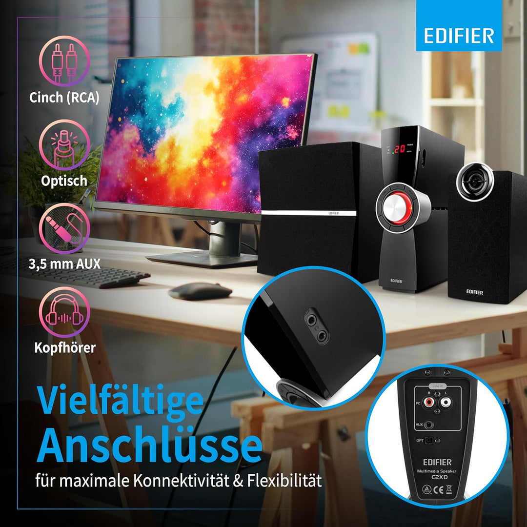 EDIFIER C2XD 2.1 Lautsprechersystem (53 Watt) mit Infrarot-Fernbedienung und optischem Eingang, C2XD