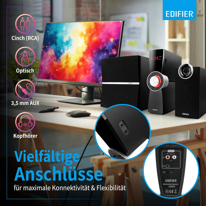 EDIFIER C2XD 2.1 Lautsprechersystem (53 Watt) mit Infrarot-Fernbedienung und optischem Eingang, C2XD
