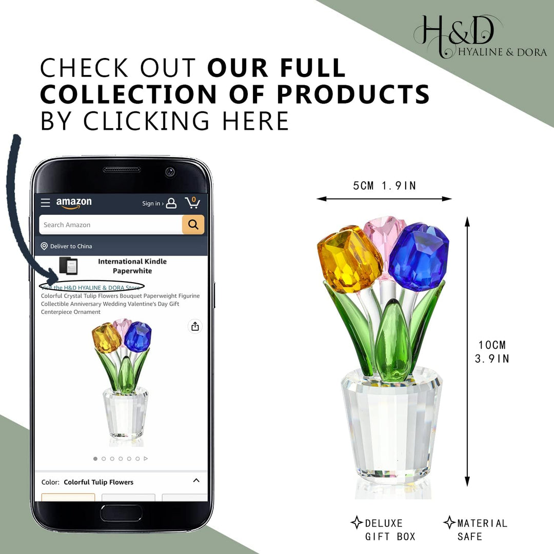 H&D HYALINE & DORA Bunte Kristall Tulpen Figur Sammlerstück, Glasblumenstrauss Briefbeschwerer, Gesc