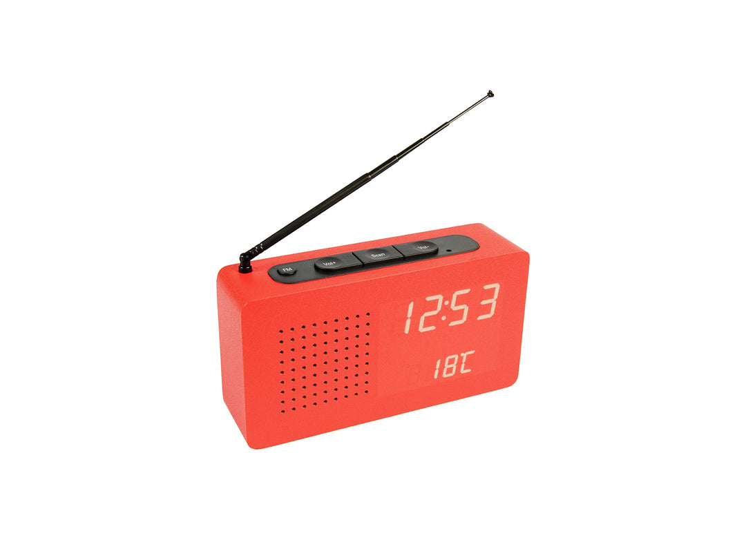 Fisura - Roter Radiowecker. Tragbares Tischradio. Digitaler Wecker mit Radio 17,7 x 4,5 x 9 Zentimet