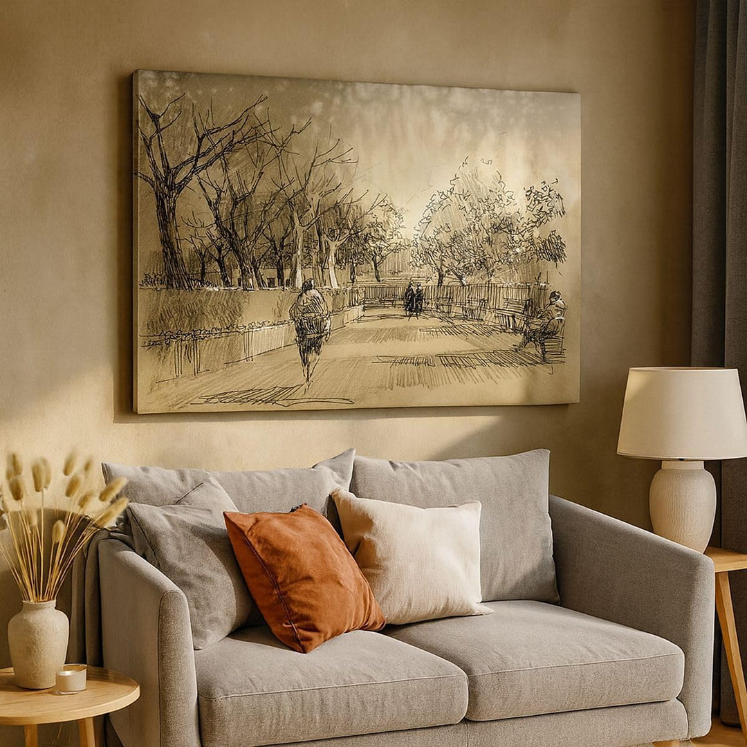 ARTTOR Bilder auf Leinwand Park Spaziergang Baum Leinwandbild 70x50cm Wandbilder Dekoration Wohnzimm