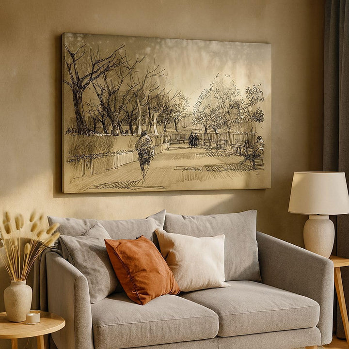 ARTTOR Bilder auf Leinwand 100x70cm Leinwandbild Park Spaziergang Baum Gross Wanddeko Bild Schlafzim