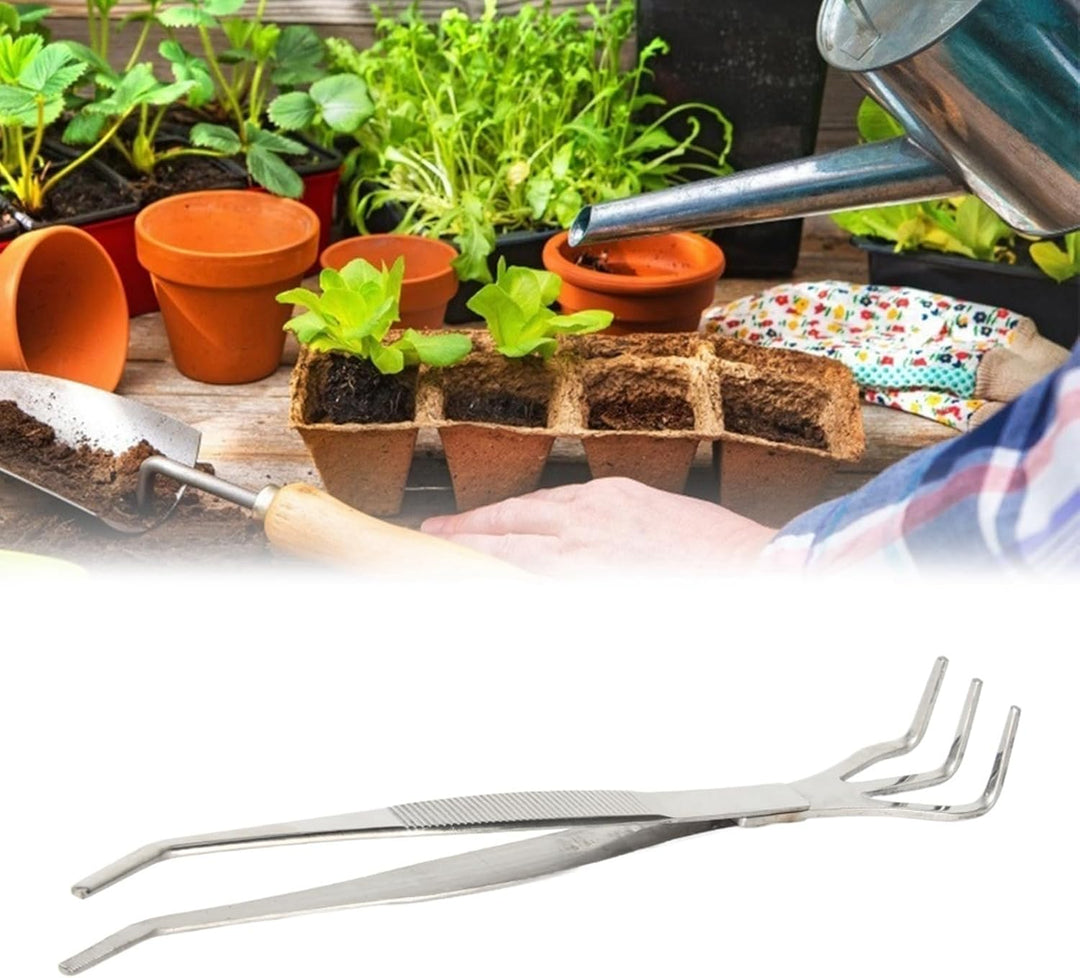 2 in 1 Edelstahl Bonsai & Gartengerät Wurzel Rechen + Pinzette für Gartenpflanzen Blumen