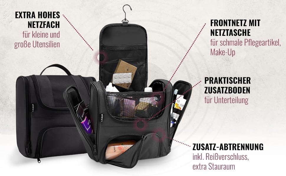 LEXXUP Kosmetiktasche XXL Kulturbeutel zum Aufhängen [11L Stauraum] 1 STK Kulturtasche Damen Kulturb