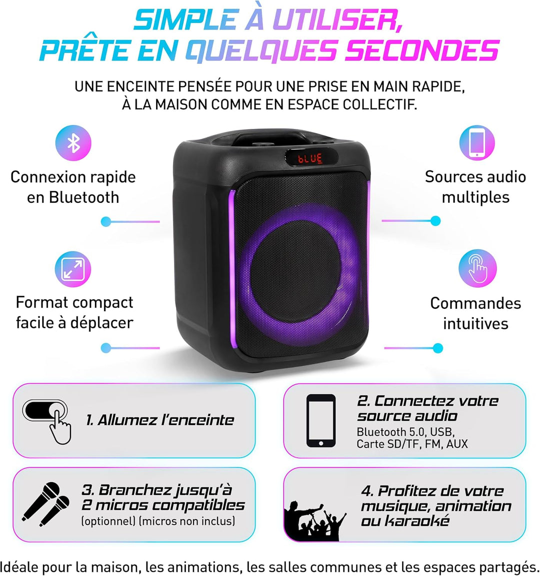 BoomTone DJ Cube 200 – Tragbarer Karaoke-Lautsprecher 200 W mit Bluetooth 5.0, integriertem LED-Lich