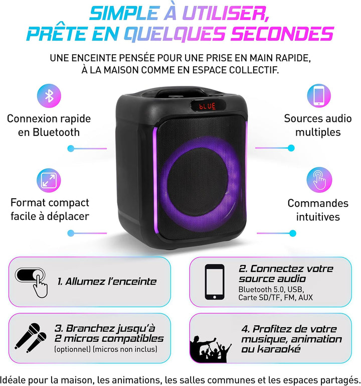 BoomTone DJ Cube 200 – Tragbarer Karaoke-Lautsprecher 200 W mit Bluetooth 5.0, integriertem LED-Lich