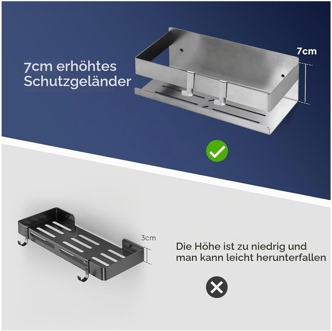 Duschablage Ohne Bohren Duschregal Wand Edelstahl Badregal mit 2 Haken Duschkorb Selbstklebende Bad