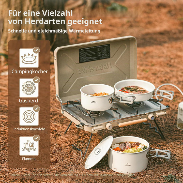 Naturehike Camping Kochgeschirr Set, Antihaft Leichtgewicht 1.4L/2.8L Camping-Topf, 7.5in Bratpfanne