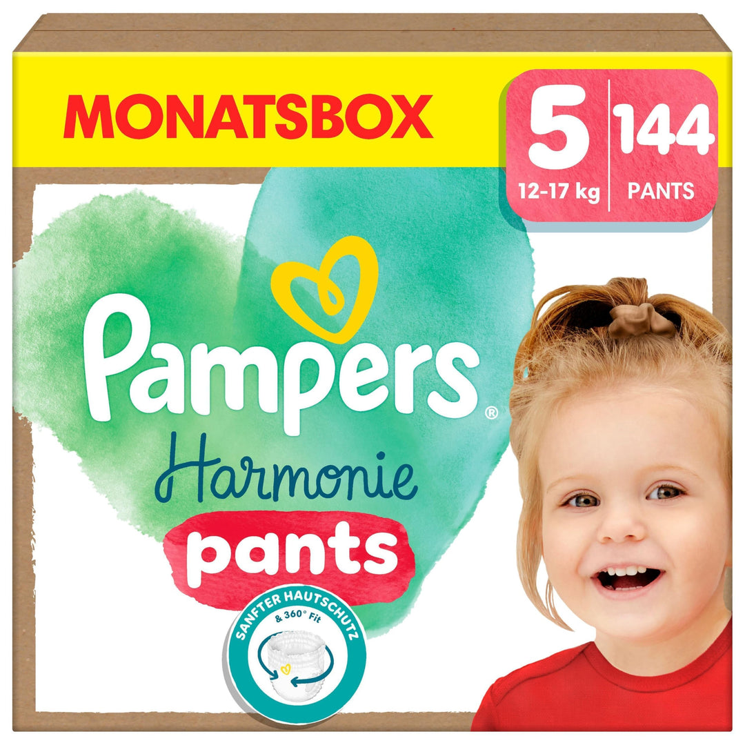 Pampers Harmonie Pants Grösse 5, 144 Windeln, 12kg-17kg, sanfter Hautschutz und 360° Komfort-Fit Grö