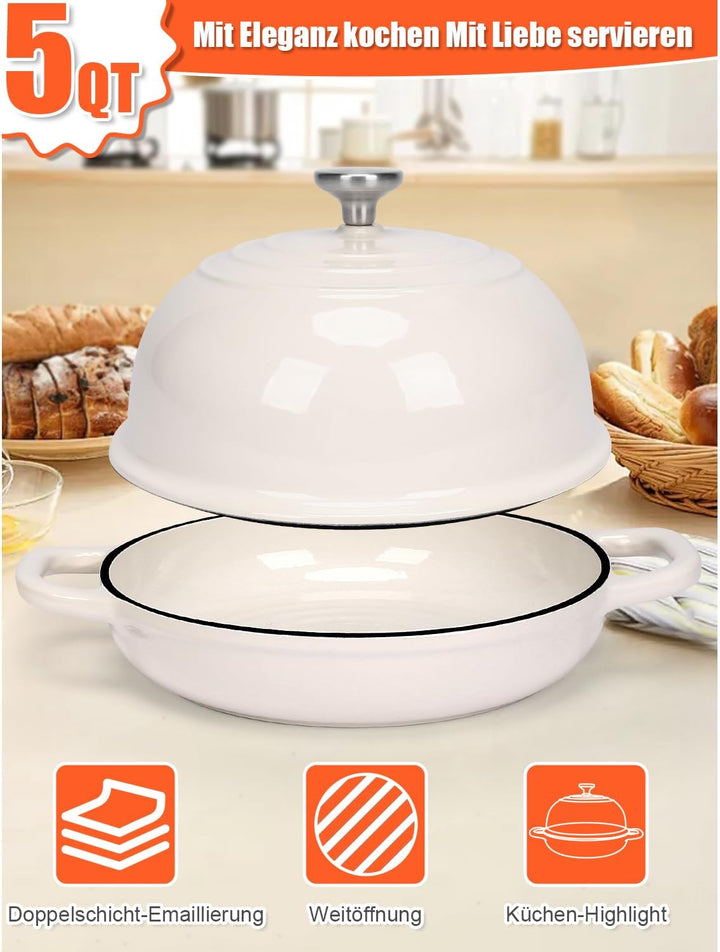 GFTIME Gusseisen Topf Brot Backen, Schmortopf Gusseisen Topf mit Deckel, Dutch Oven Brotbacktopf mit