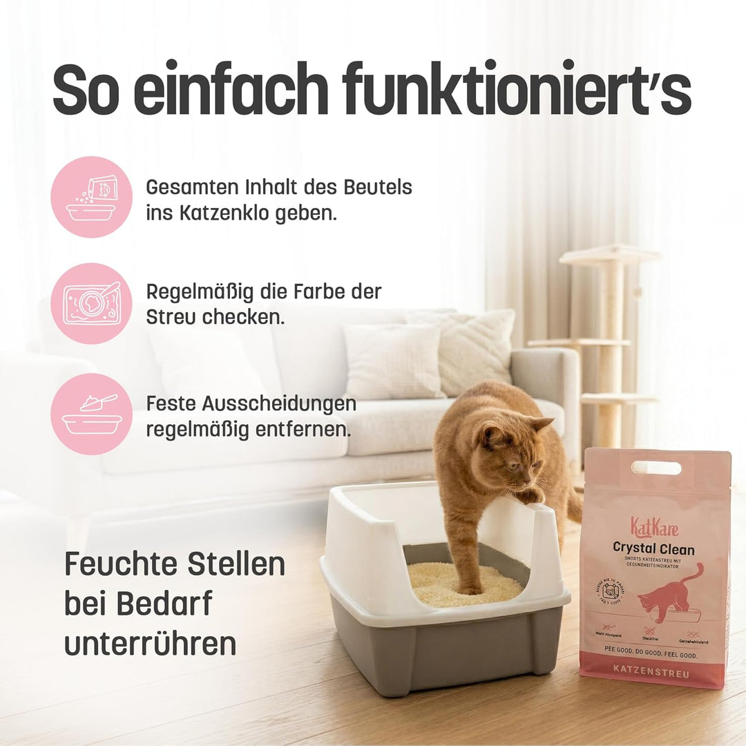 Crystal Clean – Smarte Katzenstreu mit Gesundheitsindikator – 1 Beutel/Monat pro Katze – Silikat -St