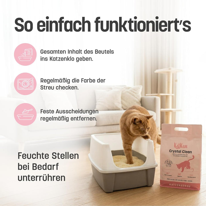 Crystal Clean – Smarte Katzenstreu mit Gesundheitsindikator – 1 Beutel/Monat pro Katze – Silikat -St