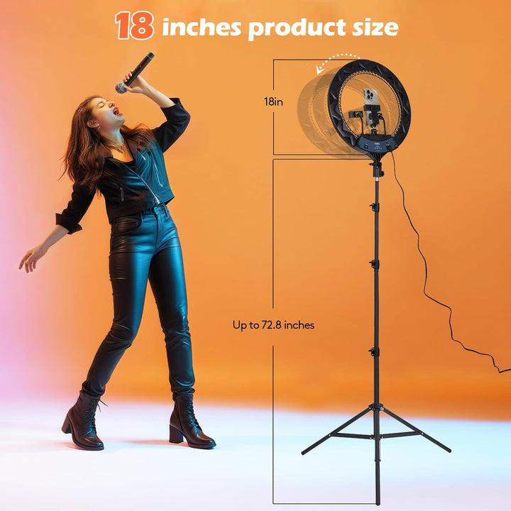 GWO 45,7 cm LED-Ringlicht mit Stativständer, 6000 K, dimmbar, Make-up-Selfie-Licht mit Touch-Panel-T