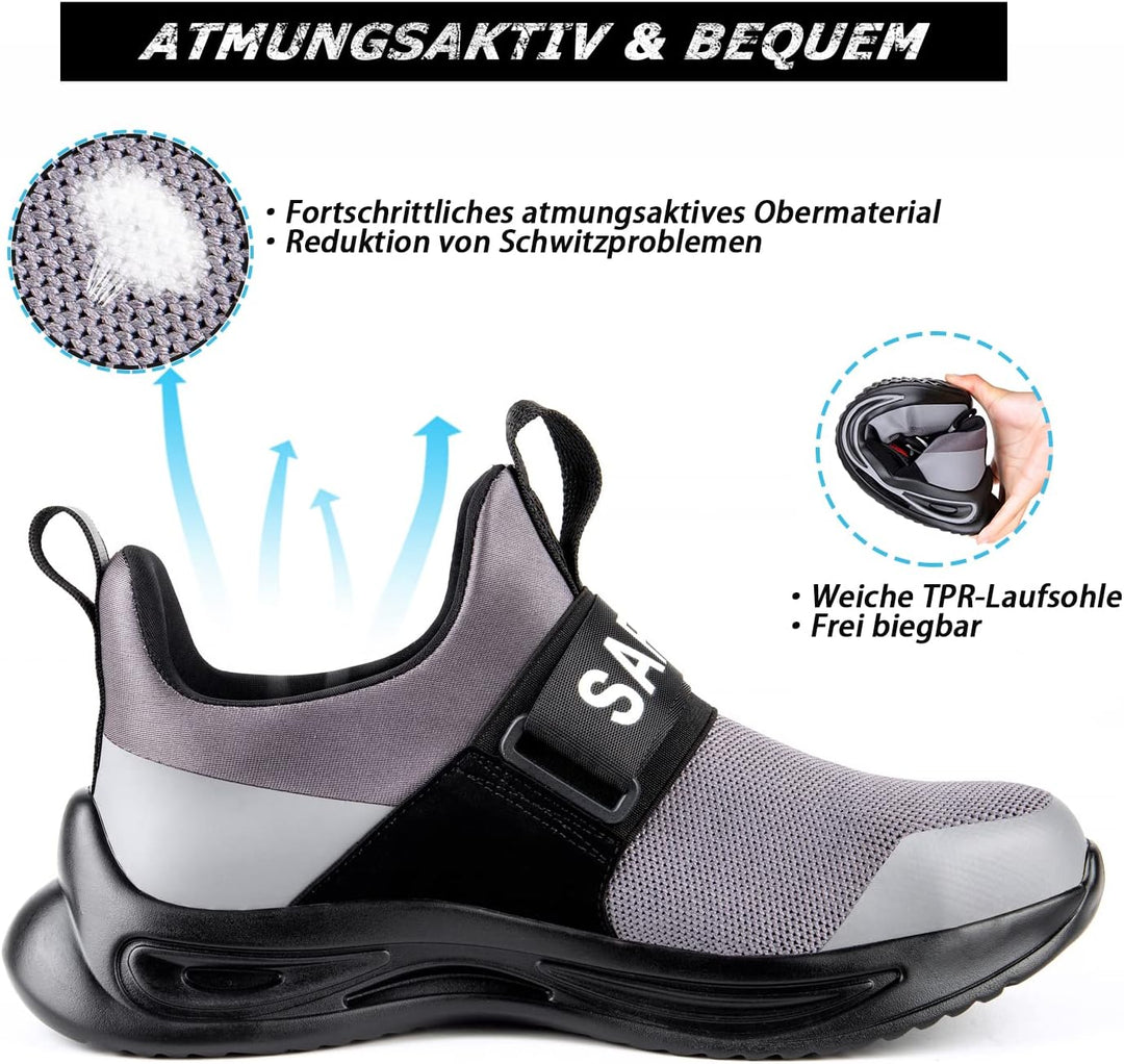 TAERGU Sicherheitsschuhe Herren Damen-S1 Arbeitsschuhe mit Stahlkappe Leicht Klettverschluss SBP Sta
