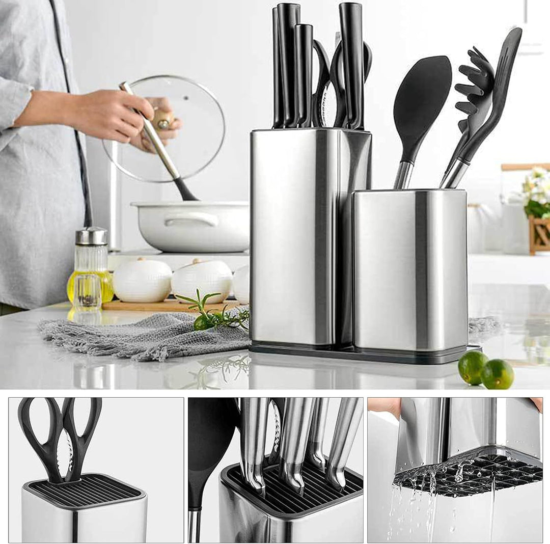 -in-1 Messerblock aus Edelstahl mit Utensilienhalter Set Küchenbesteck, Utensil, Messer Organizer, K