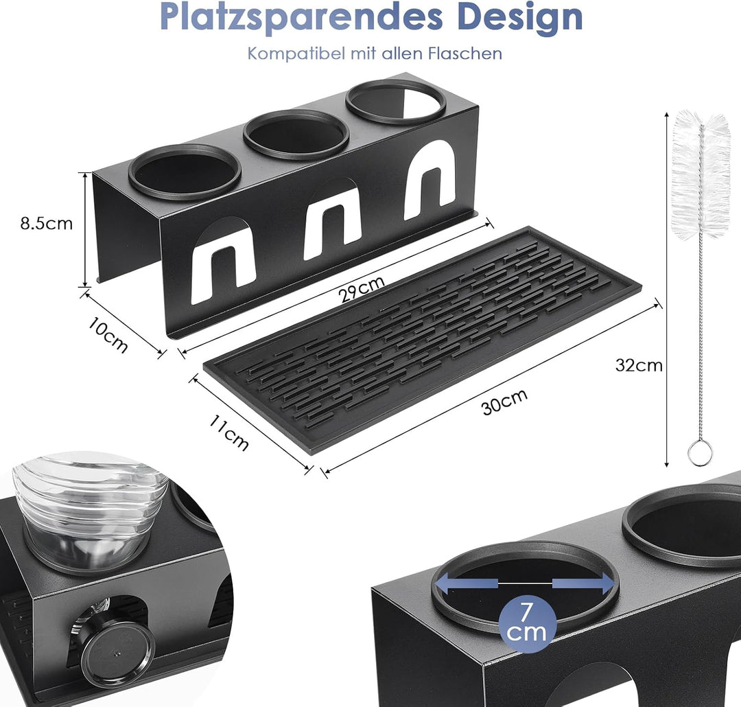 Flaschenhalter für Glasflaschen, 3er Abtropfgestell Flaschen | Abtropfständer mit Herausnehmbare Abt