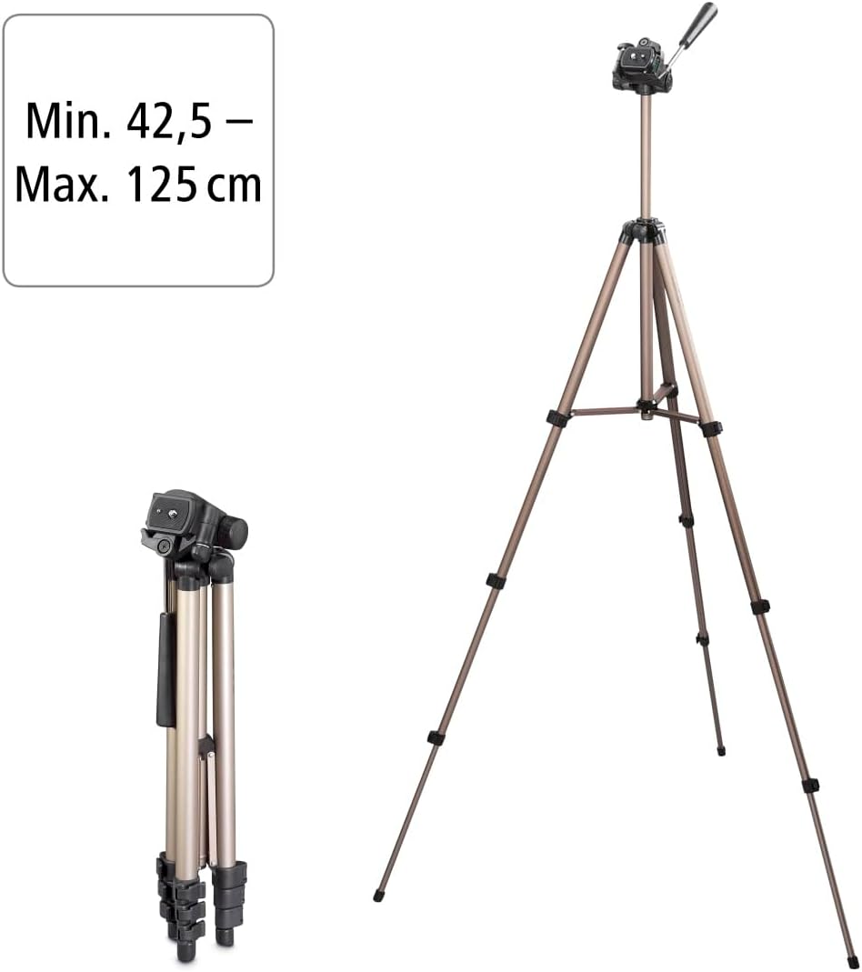 Hama Leichtes Einsteiger-Dreibeinstativ mit 3-Wege-Kopf, Star 75 125-3D, Champagner 42 - 125 cm Sing