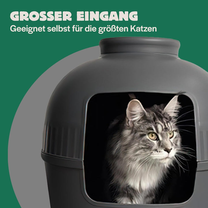 RHRQuality Katzentoilette Flower XXL unsichtbare Katzenklo mit Deckel 51Ø x 55cm (Grau), Grau