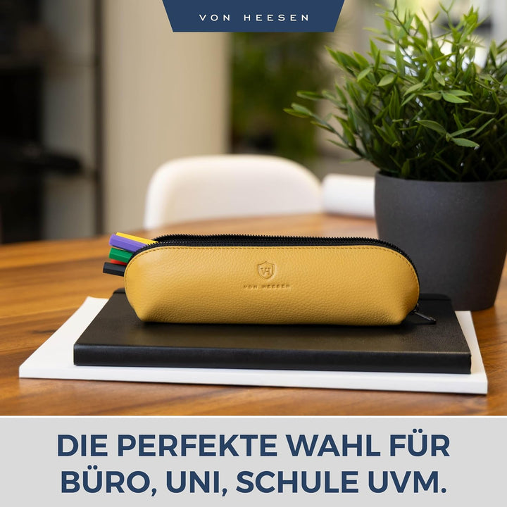 VON HEESEN® Echtleder Federmäppchen Leder Federmappe Etui für Stifte Mäppchen Schule Federtasche Uni