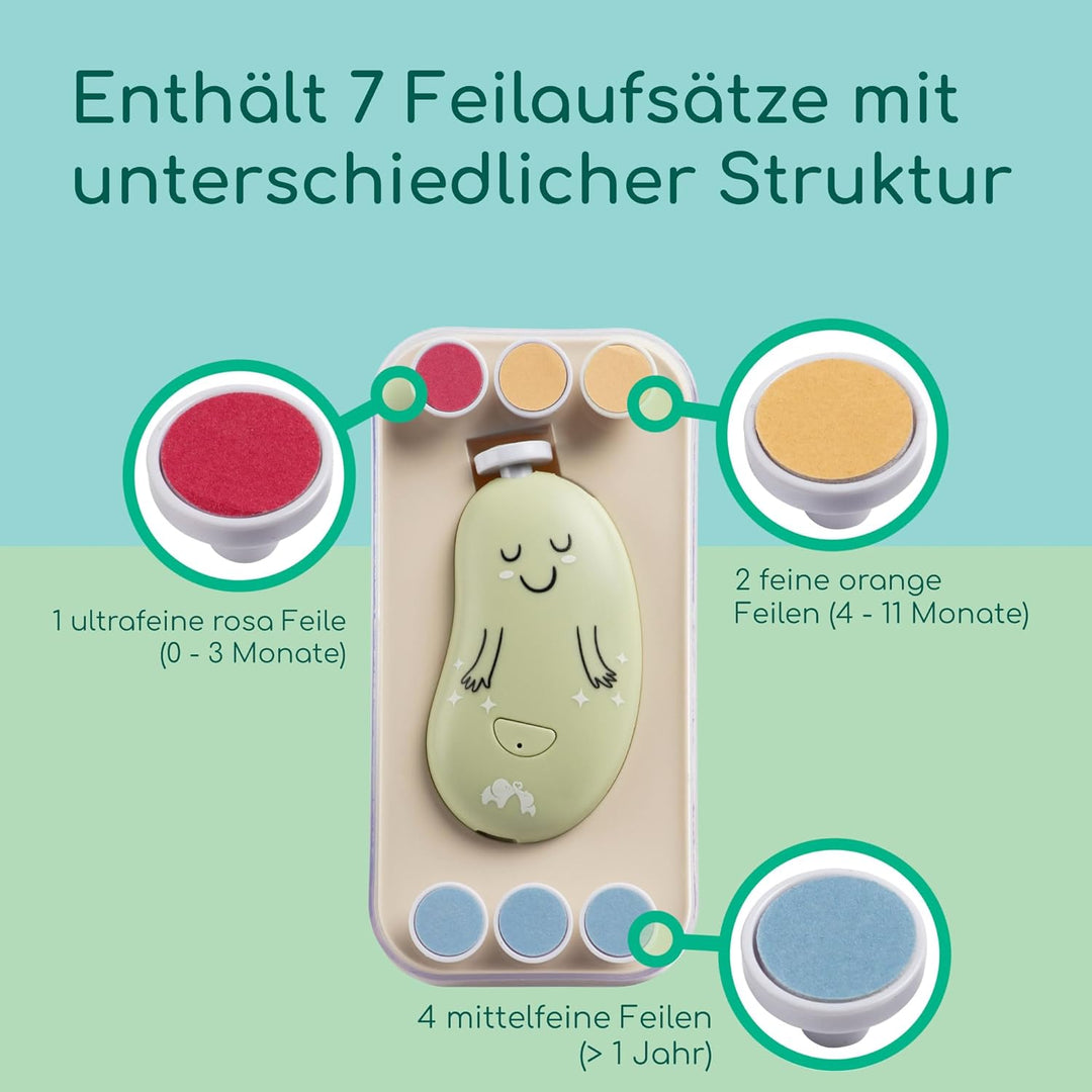 Bebeconfort Elektrische Baby-Nagelfeile, Ab Geburt, Babys + Kleinkinder, 7 Nagelfeilen mit Verschied