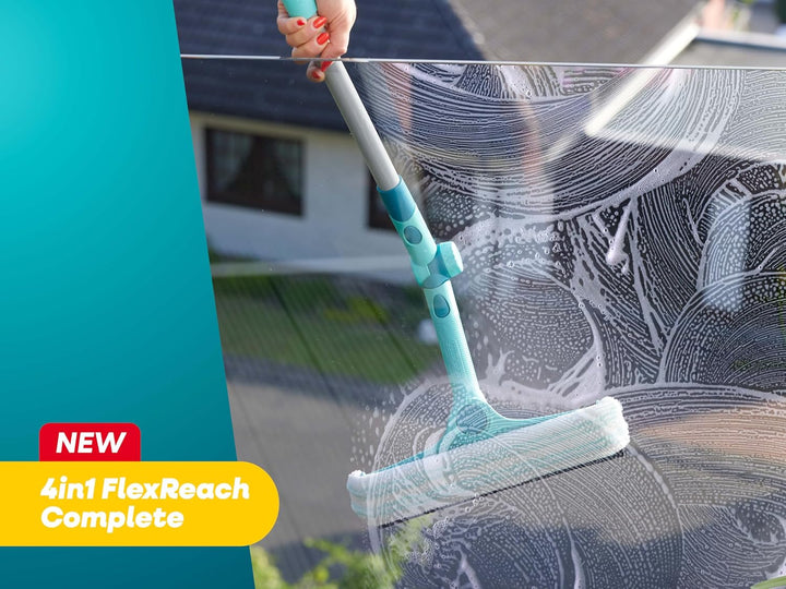 Leifheit Fensterreinigung Set 4in1 FlexReach Complete, Fensterwischer | 32 cm Silikon-Abziehlippe, 4
