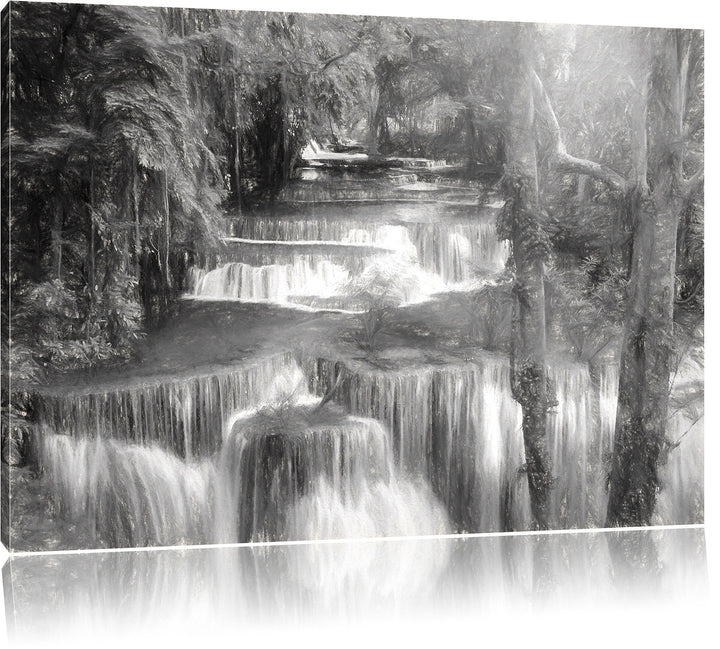 Pixxprint Wasserfall im Regenwald als Leinwandbild/Grösse: 100x70 cm/Wandbild/Kunstdruck/fertig besp