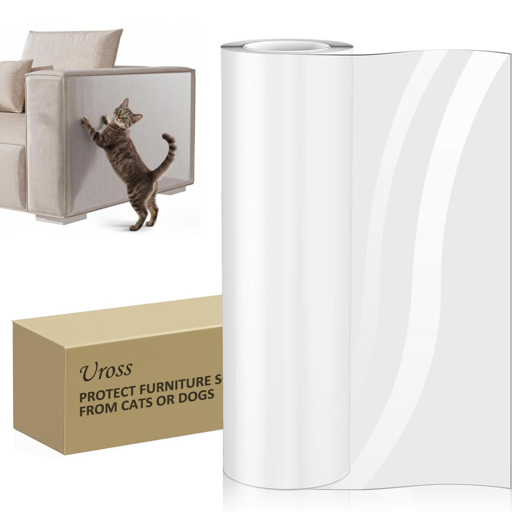 Uross Kratzschutz Sofa Katze Transparent 5m x 43cm, Katzenschutz Selbstklebend Tape Extra Long, Anti