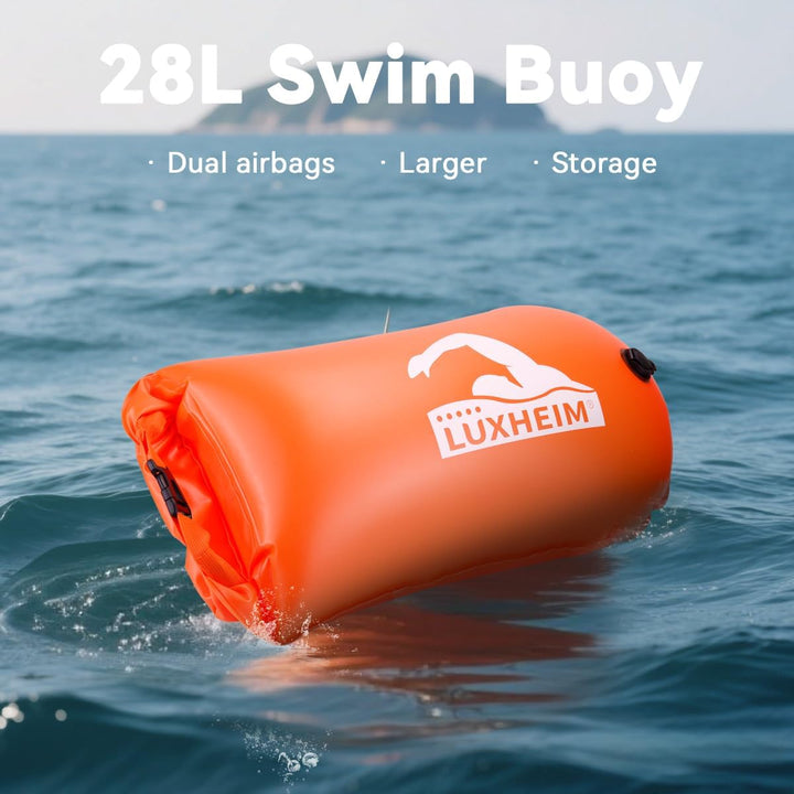 28L Schwimmboje Trockensack mit Doppelairbag, Aufblasbare Schleppschwimmer Boje für Erwachsene Freiw