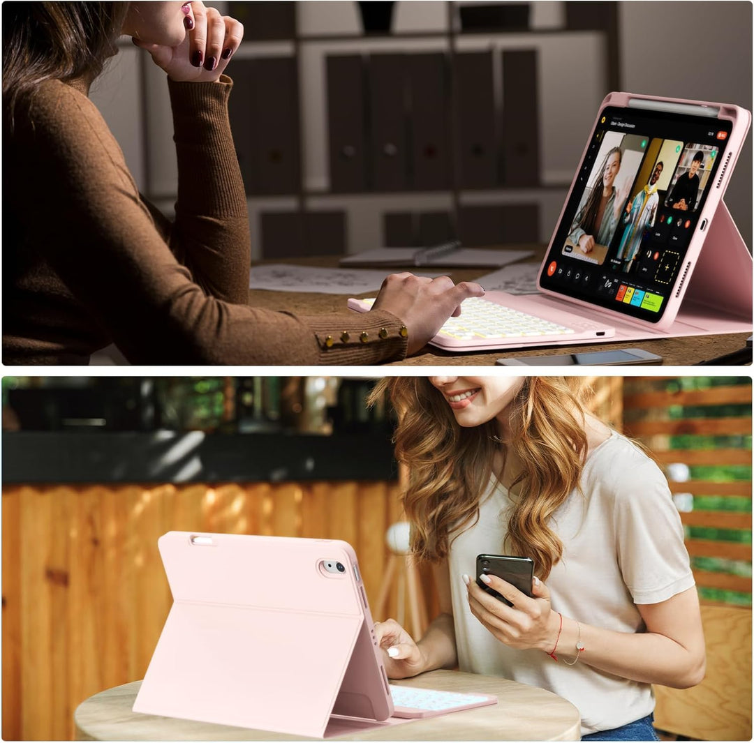 Hülle mit Tastatur für iPad A16 11/10 Generation (2025/2022, 11/10.9 Zoll)- 7 Farben Beleuchtete Mag