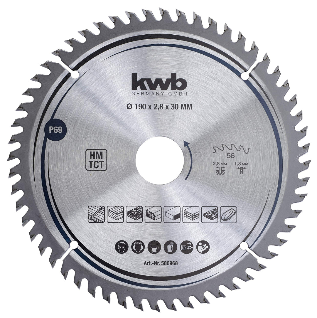 kwb Kreissägeblatt 190 x 30 mm, sehr feiner Schnitt, Sägeblatt geeignet für Arbeitsplatten, Holz und