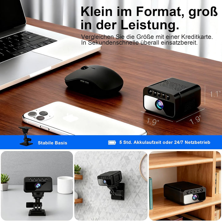 Mini Kamera, 4K WLAN Überwachungskamera Innen Akku mit Netzbetrieb – WLAN Überwachungskamera mit 150