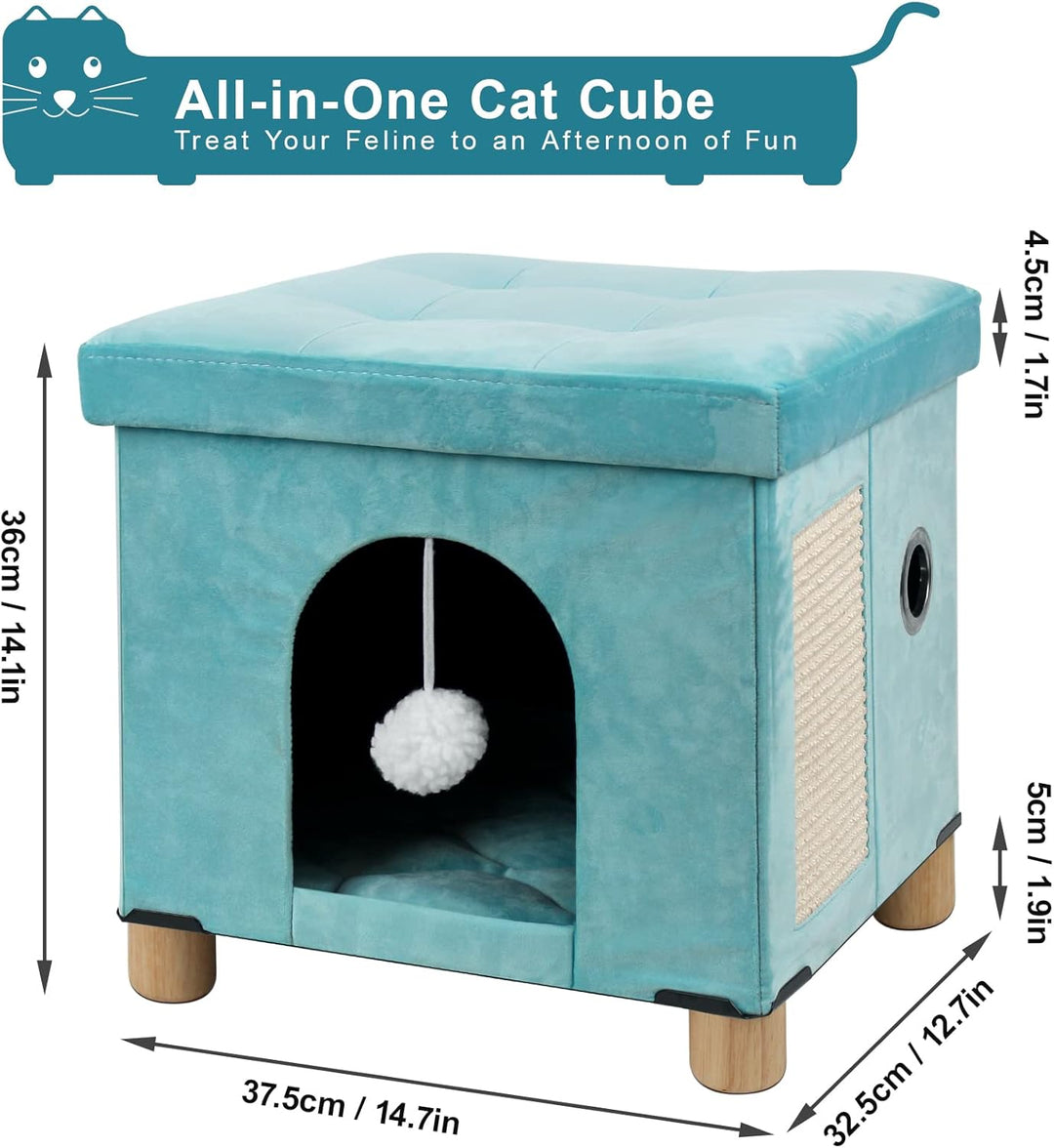 BRIAN &amp; DANY Faltbare Katzenhöhle Grosse Katzen, Katzenhaus mit Kratzbrett und Spielball, Katzen Höh