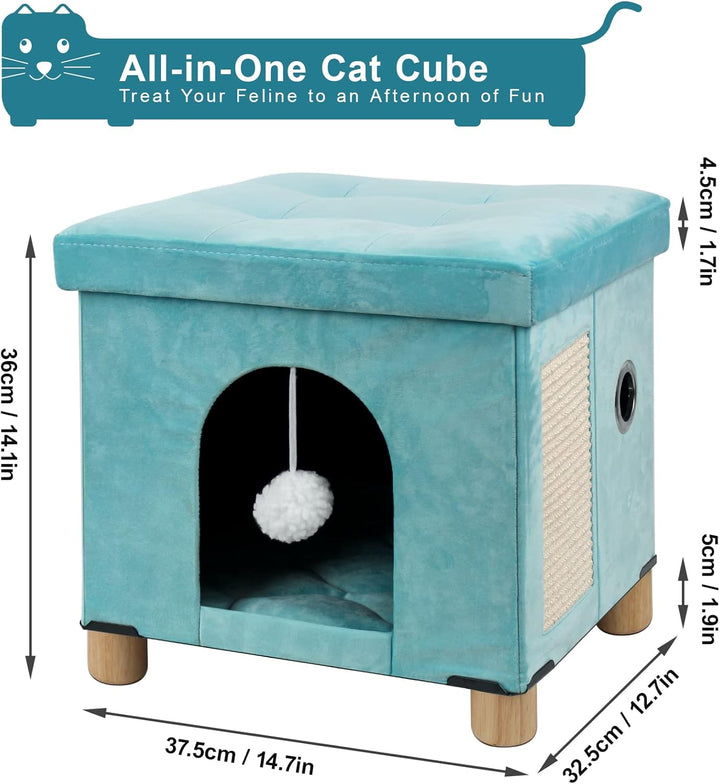 BRIAN &amp; DANY Faltbare Katzenhöhle Grosse Katzen, Katzenhaus mit Kratzbrett und Spielball, Katzen Höh