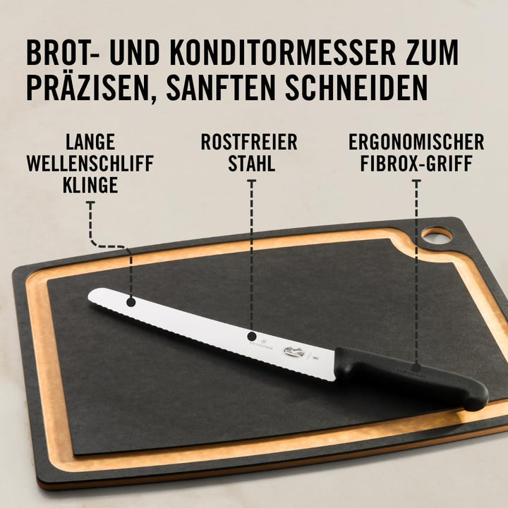 Victorinox Fibrox Konditorsäge mit Wellenschliff, Langes Küchenmesser für Kuchen und Backwaren, 26 c