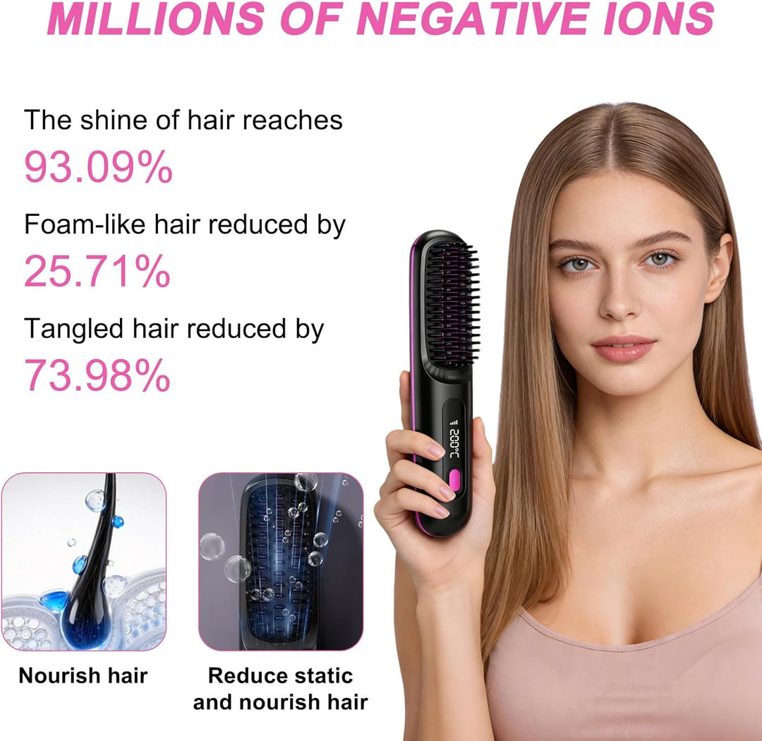 Kabellos Stylingbürste Für Kurze Haare - Anti Gabel Elektrische Haarbürste, Glatter Gerader Glättbür