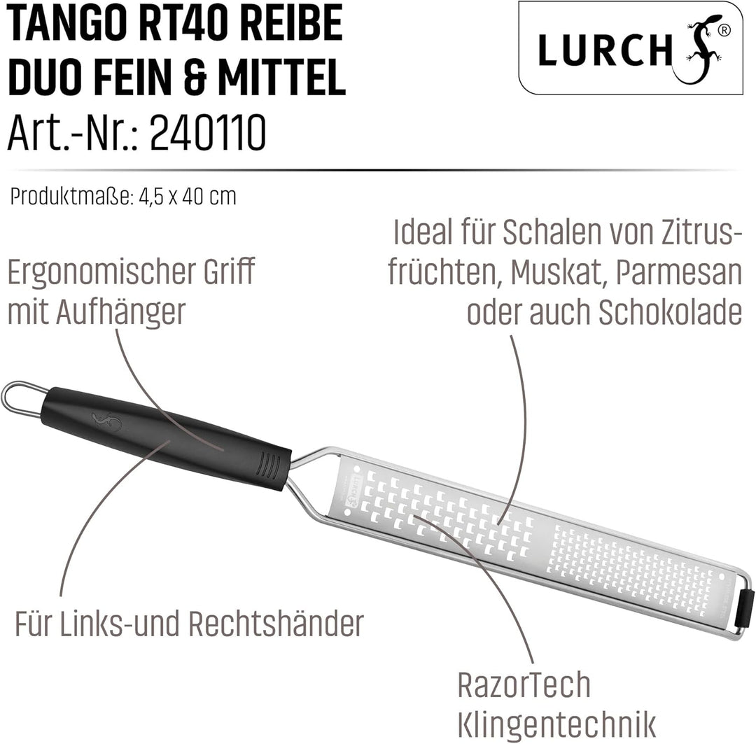 Lurch RazorTech RT40 Reibe Duo fein & mittel, Edelstahl, 35 x 10 x 3.3 cm Duo-Reibe schmal, Duo-Reib