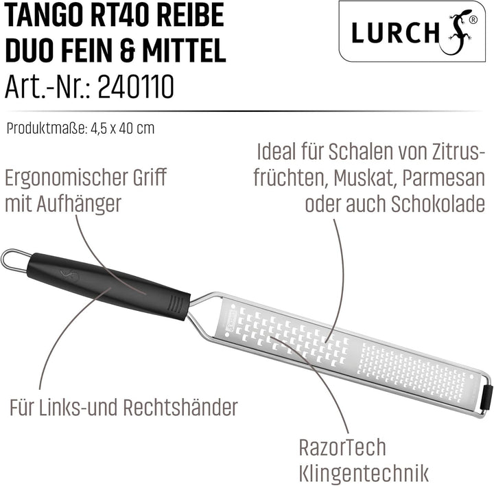 Lurch RazorTech RT40 Reibe Duo fein & mittel, Edelstahl, 35 x 10 x 3.3 cm Duo-Reibe schmal, Duo-Reib