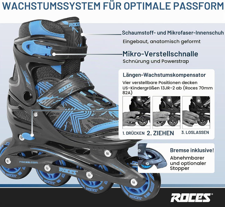 Roces Jokey 3.0 Inline Skate 38 Black-Astro Blue, 38 Black-Astro Blue