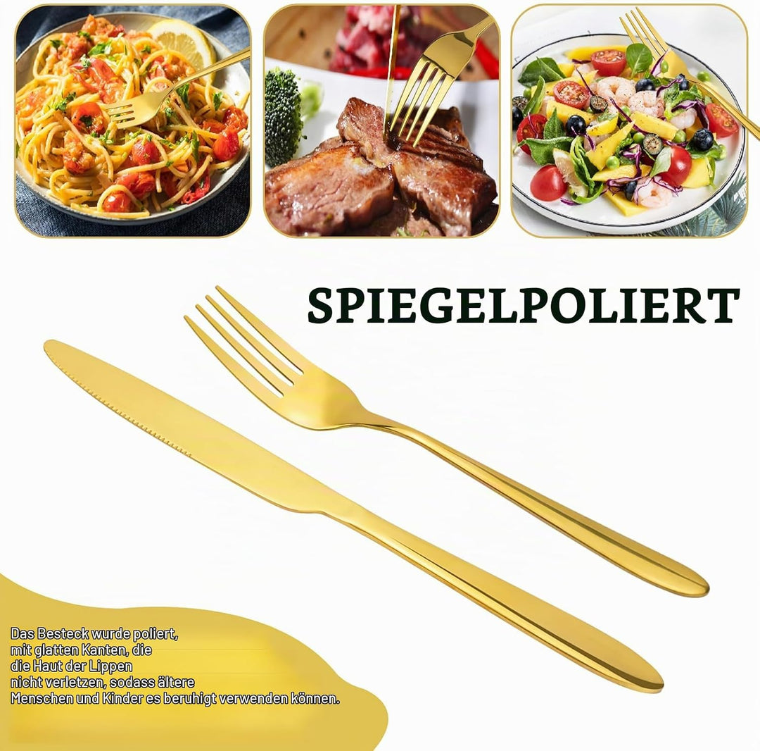 RETON 12 Stück Edelstahl Besteck Set, Messer und Gabel set, Steakbesteck Set, Essbesteck 6 Personen