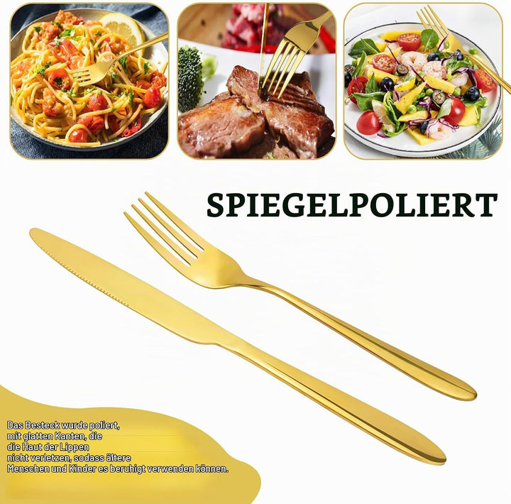 RETON 12 Stück Edelstahl Besteck Set, Messer und Gabel set, Steakbesteck Set, Essbesteck 6 Personen